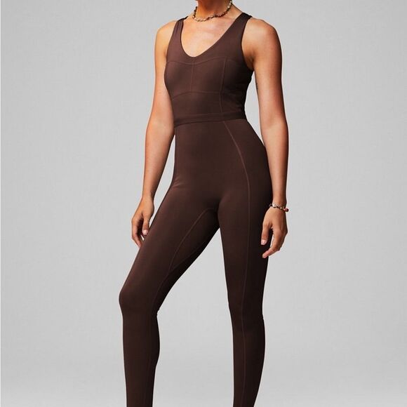 Fabletics Onesie Motion365+ Jumpsuit brown size M NWT in packaging - Picture 1 of 7